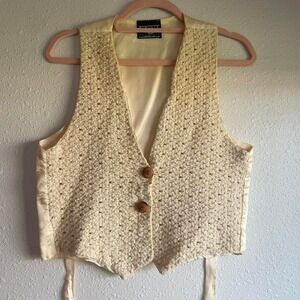 Vintage 90s Cottage Crochet Vest with Wooden Buttons